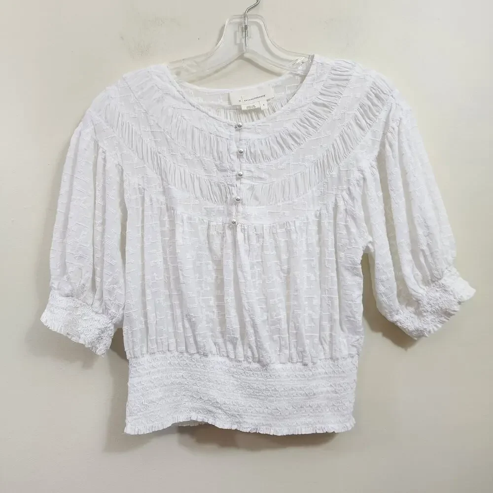 Anthropologie Luciella‎ smocked puff short sleeve blouse woman's size small